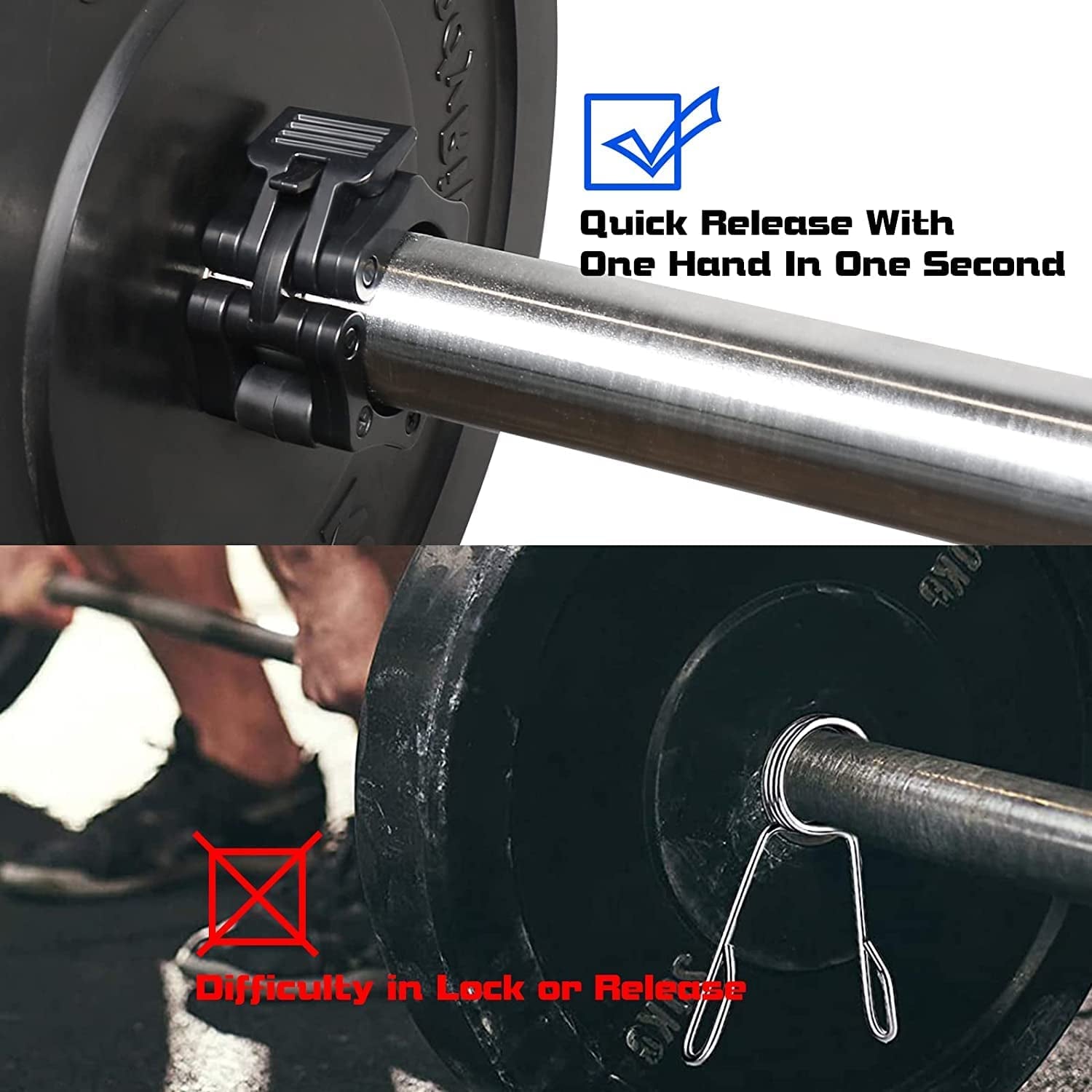 Olympic Barbell Clips - 2 Inch Durable Quick Release Collars for Weightlifting, Powerlifting, and Strength Training (Black)