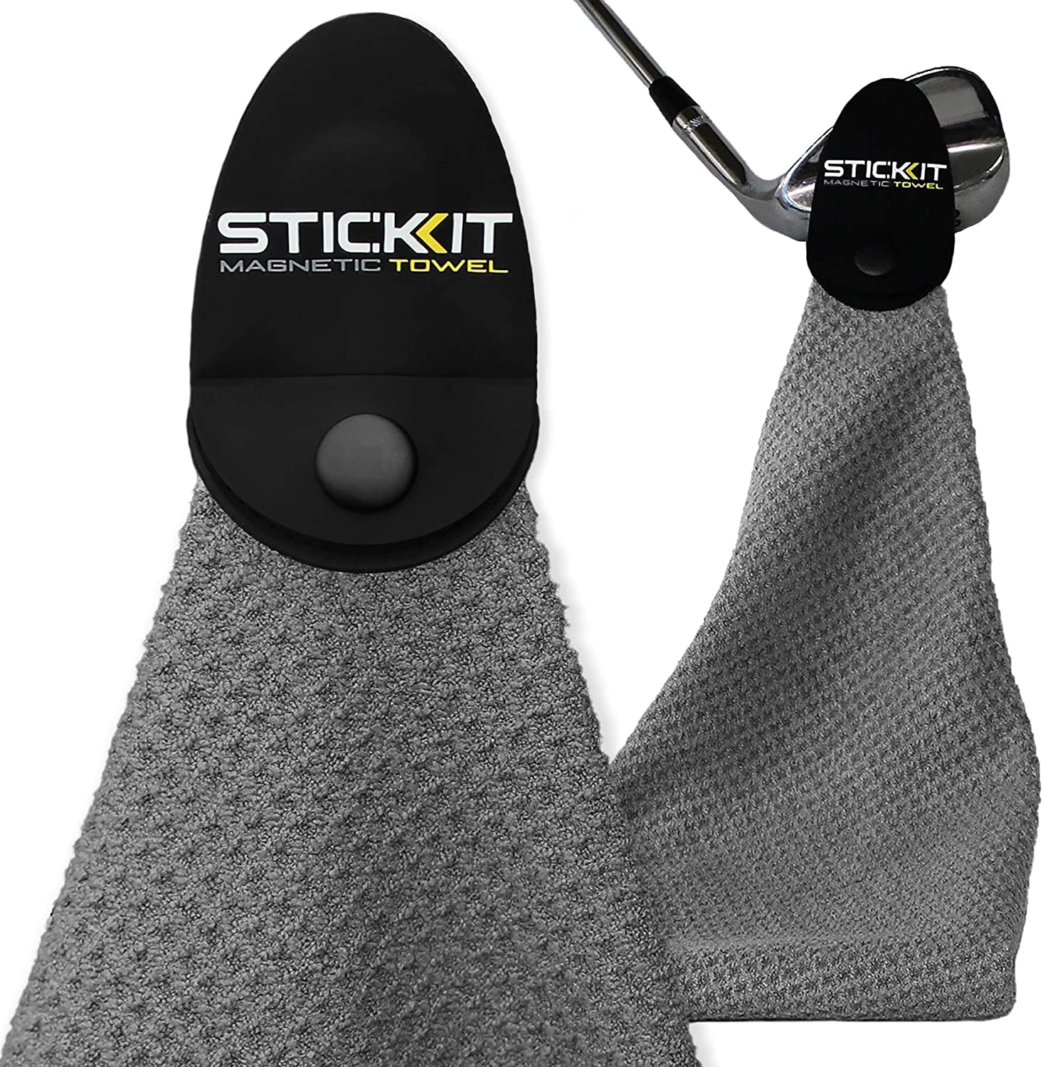 Magnetic Golf Towel, Gray | Premium Microfiber with Deep Waffle Pockets | Heavy-Duty Magnet for Secure Attachment to Golf Carts or Clubs