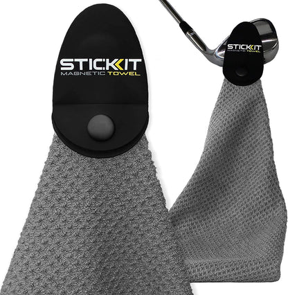 Magnetic Golf Towel, Gray | Premium Microfiber with Deep Waffle Pockets | Heavy-Duty Magnet for Secure Attachment to Golf Carts or Clubs