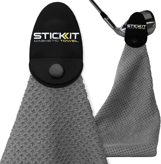 Magnetic Golf Towel, Gray | Premium Microfiber with Deep Waffle Pockets | Heavy-Duty Magnet for Secure Attachment to Golf Carts or Clubs