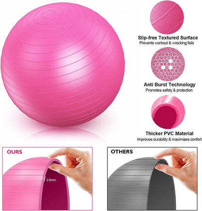 11-in-1 Yoga Ball Set with Resistance Bands, Yoga Block, and Pump for Exercise, Stability, and Office Use (Pink)