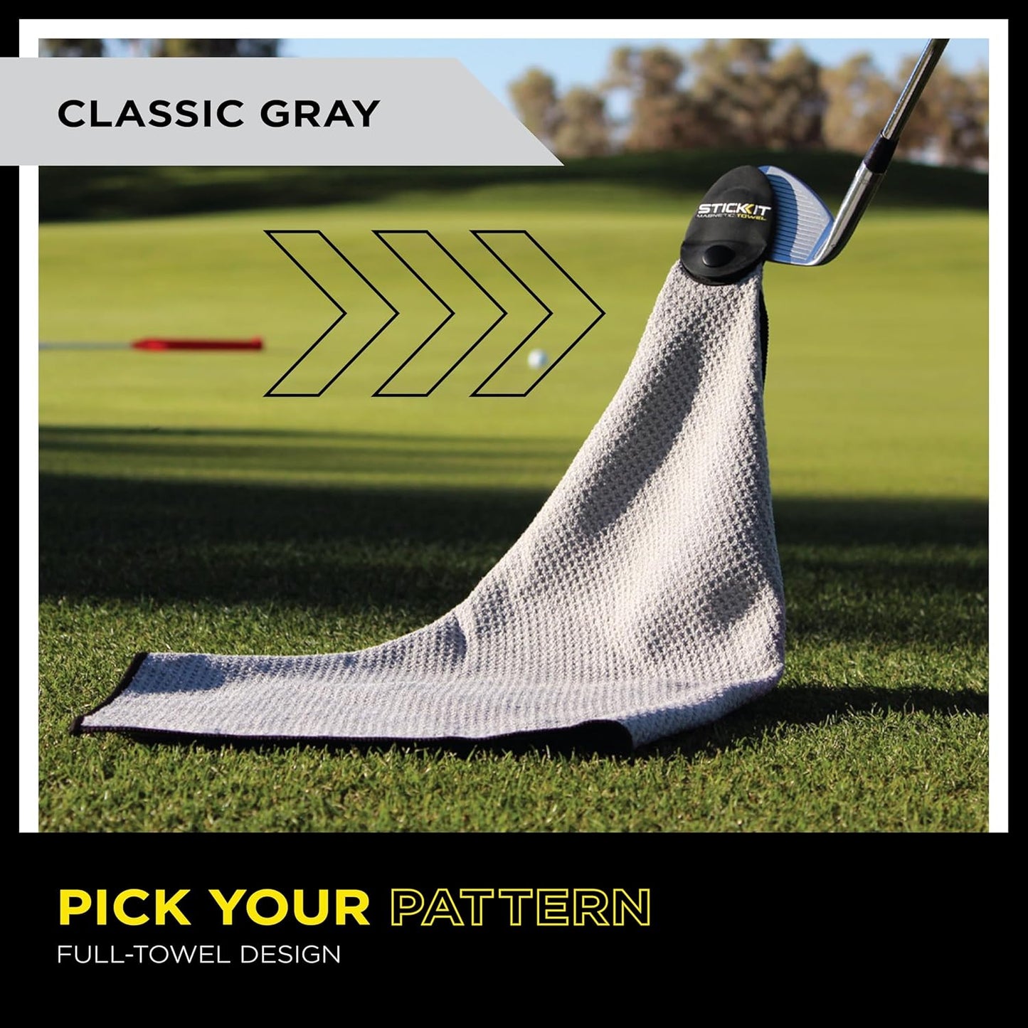 Magnetic Golf Towel, Gray | Premium Microfiber with Deep Waffle Pockets | Heavy-Duty Magnet for Secure Attachment to Golf Carts or Clubs