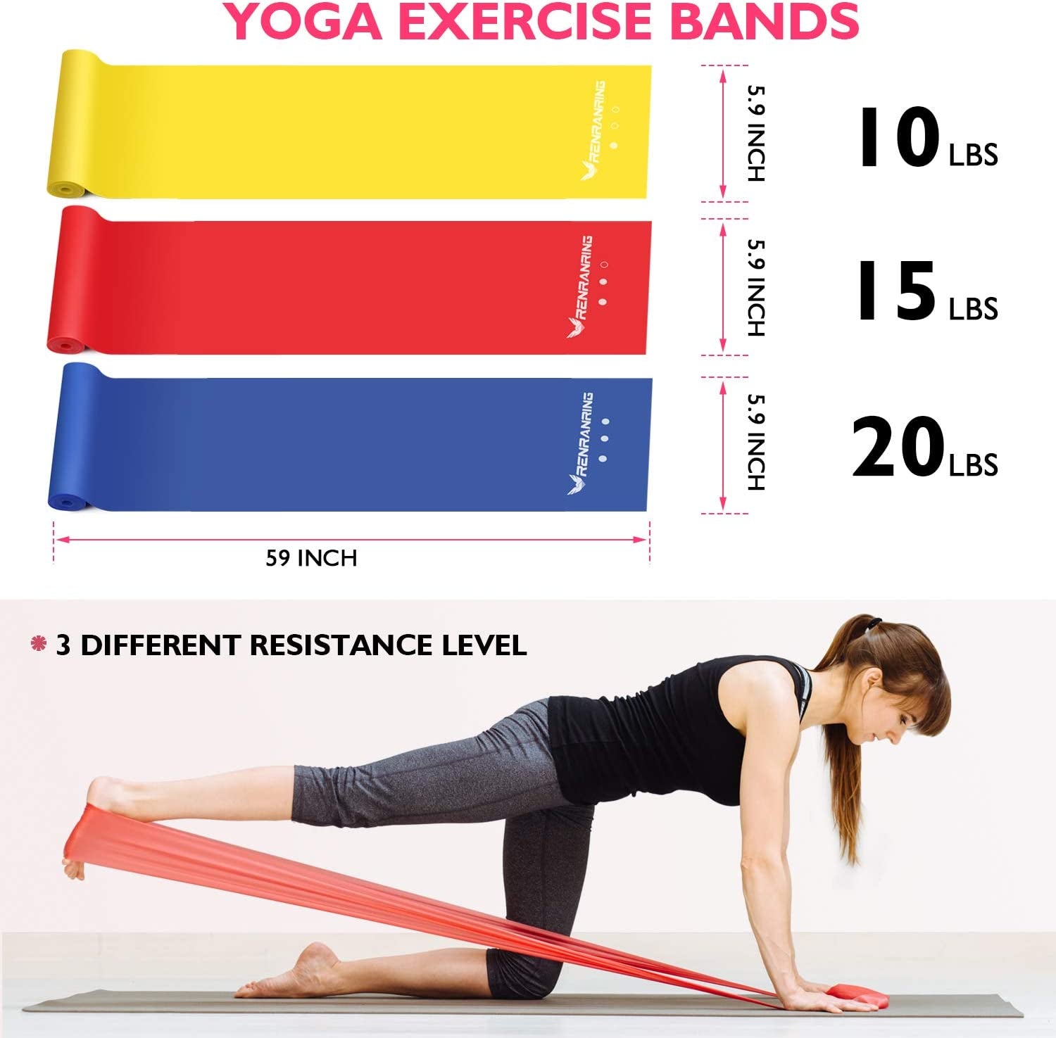 11-in-1 Yoga Ball Set with Resistance Bands, Yoga Block, and Pump for Exercise, Stability, and Office Use (Pink)