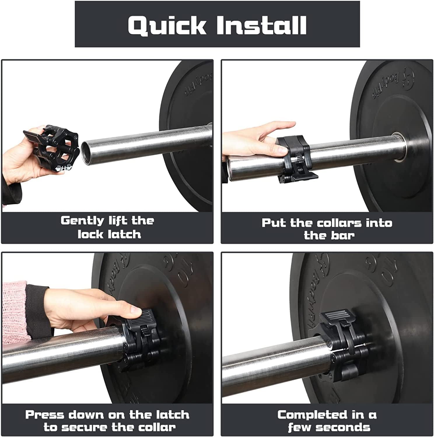 Olympic Barbell Clips - 2 Inch Durable Quick Release Collars for Weightlifting, Powerlifting, and Strength Training (Black)