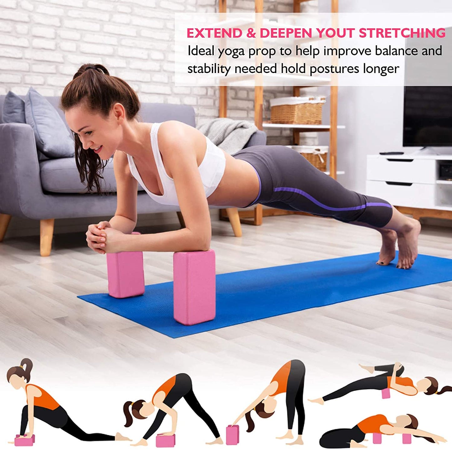 11-in-1 Yoga Ball Set with Resistance Bands, Yoga Block, and Pump for Exercise, Stability, and Office Use (Pink)