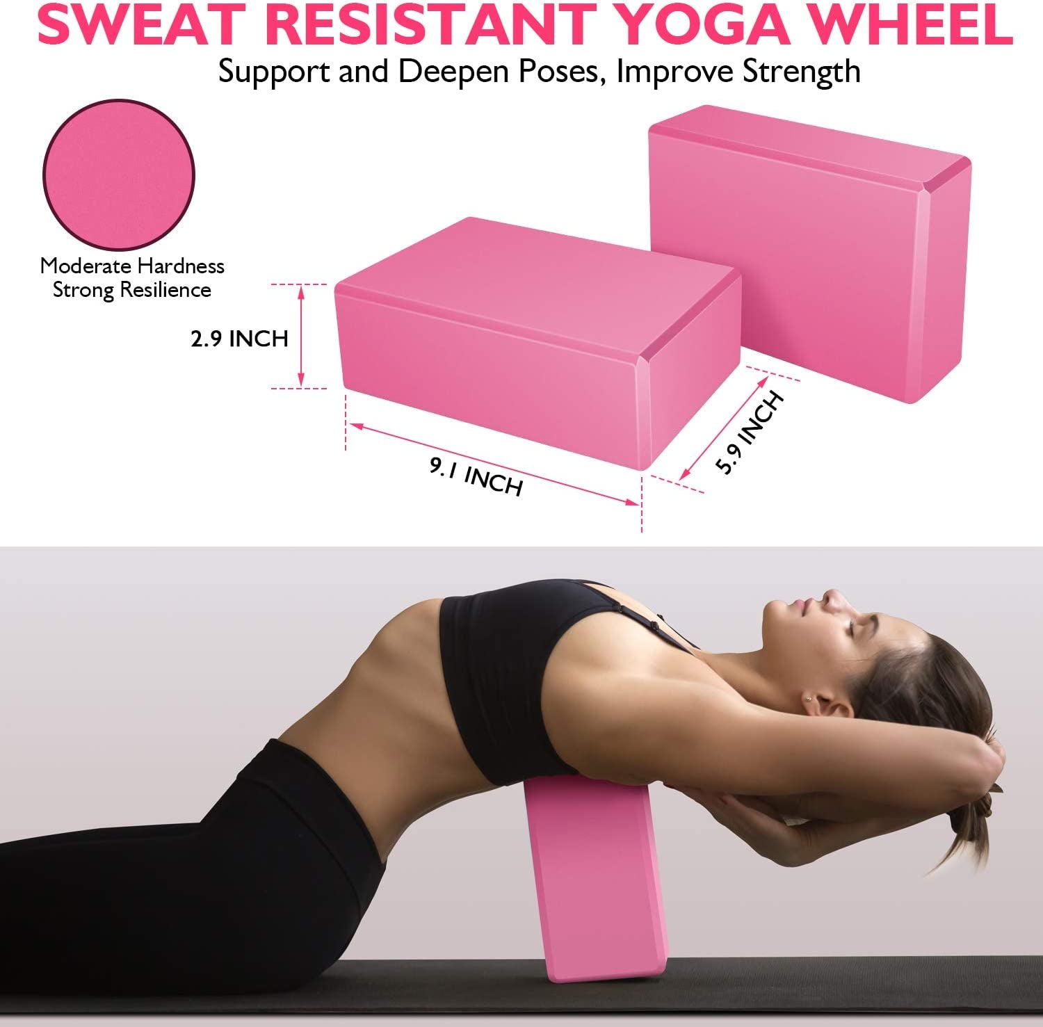 11-in-1 Yoga Ball Set with Resistance Bands, Yoga Block, and Pump for Exercise, Stability, and Office Use (Pink)