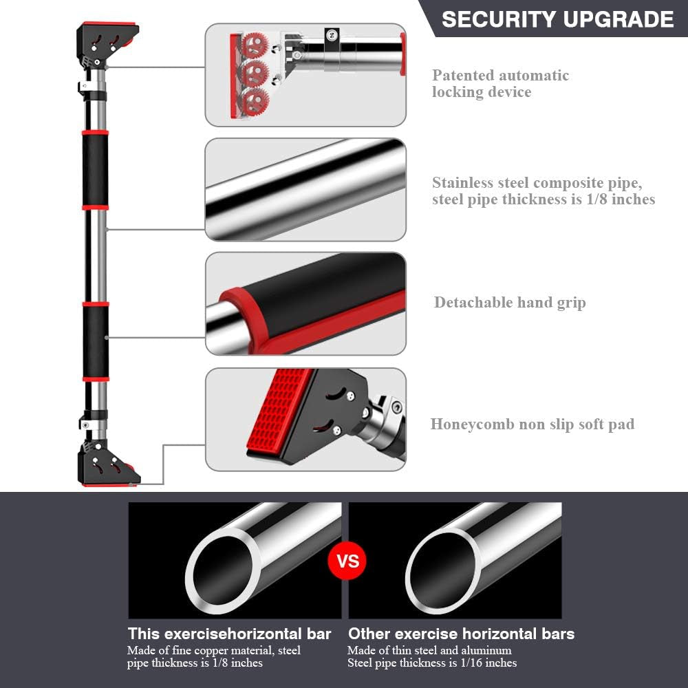 Adjustable Width Pull-Up Bar for Doorway - Home Gym Equipment, Supports Up to 660 lbs
